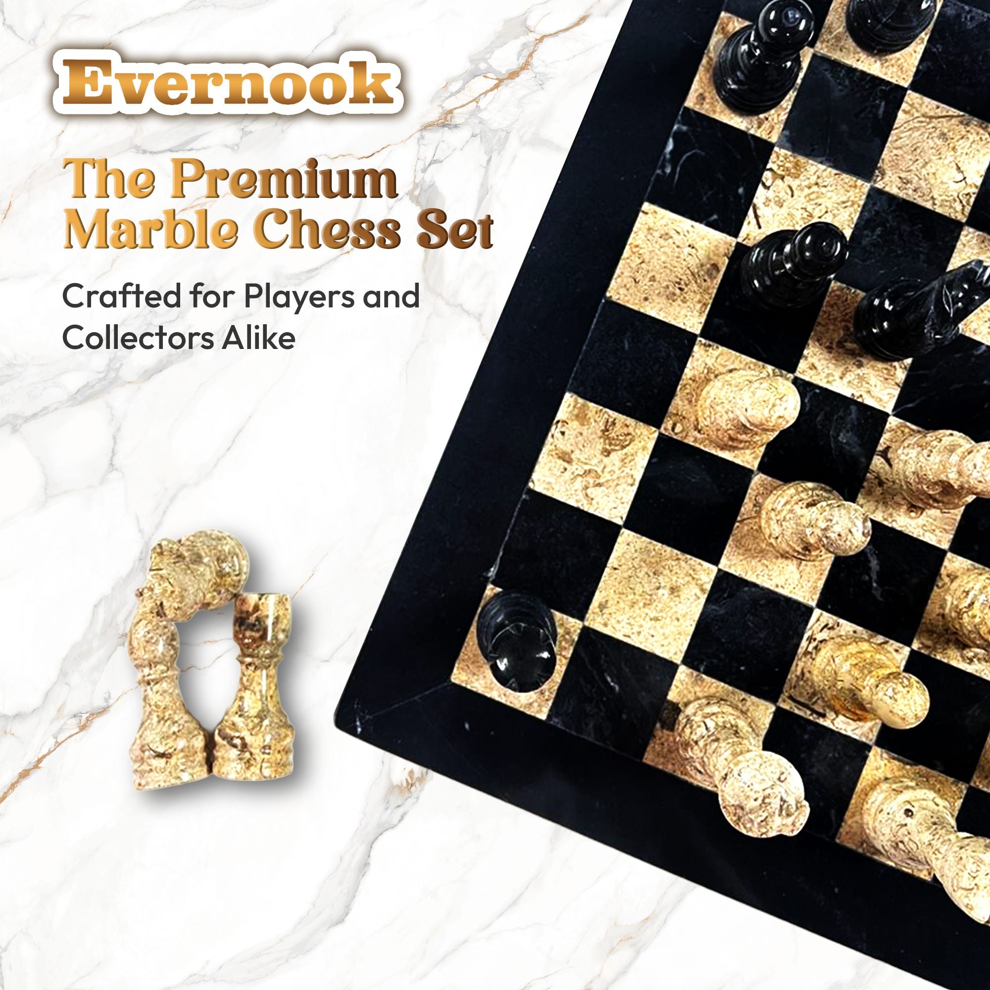 Black & Cream Marble Chess Set