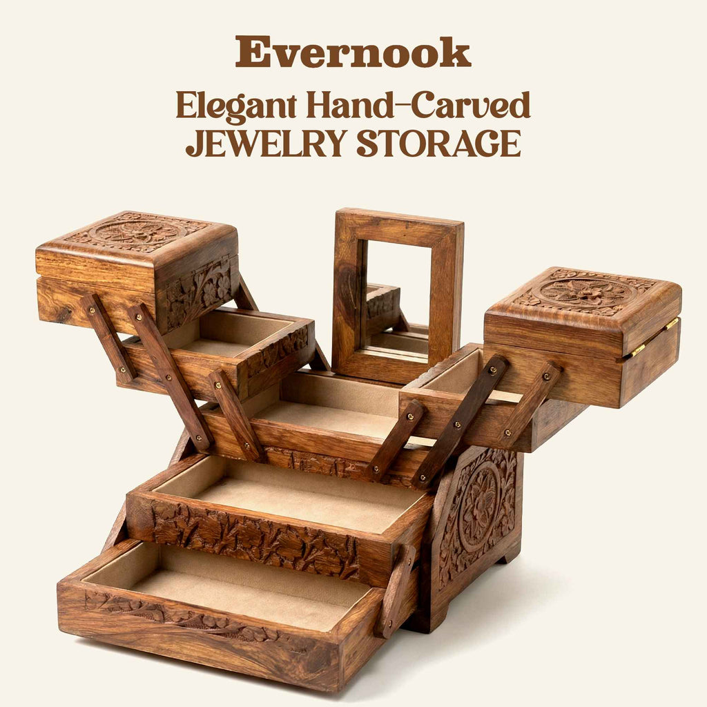 Evernook 4x8" Hand-Carved Cantilever Jewelry Chest