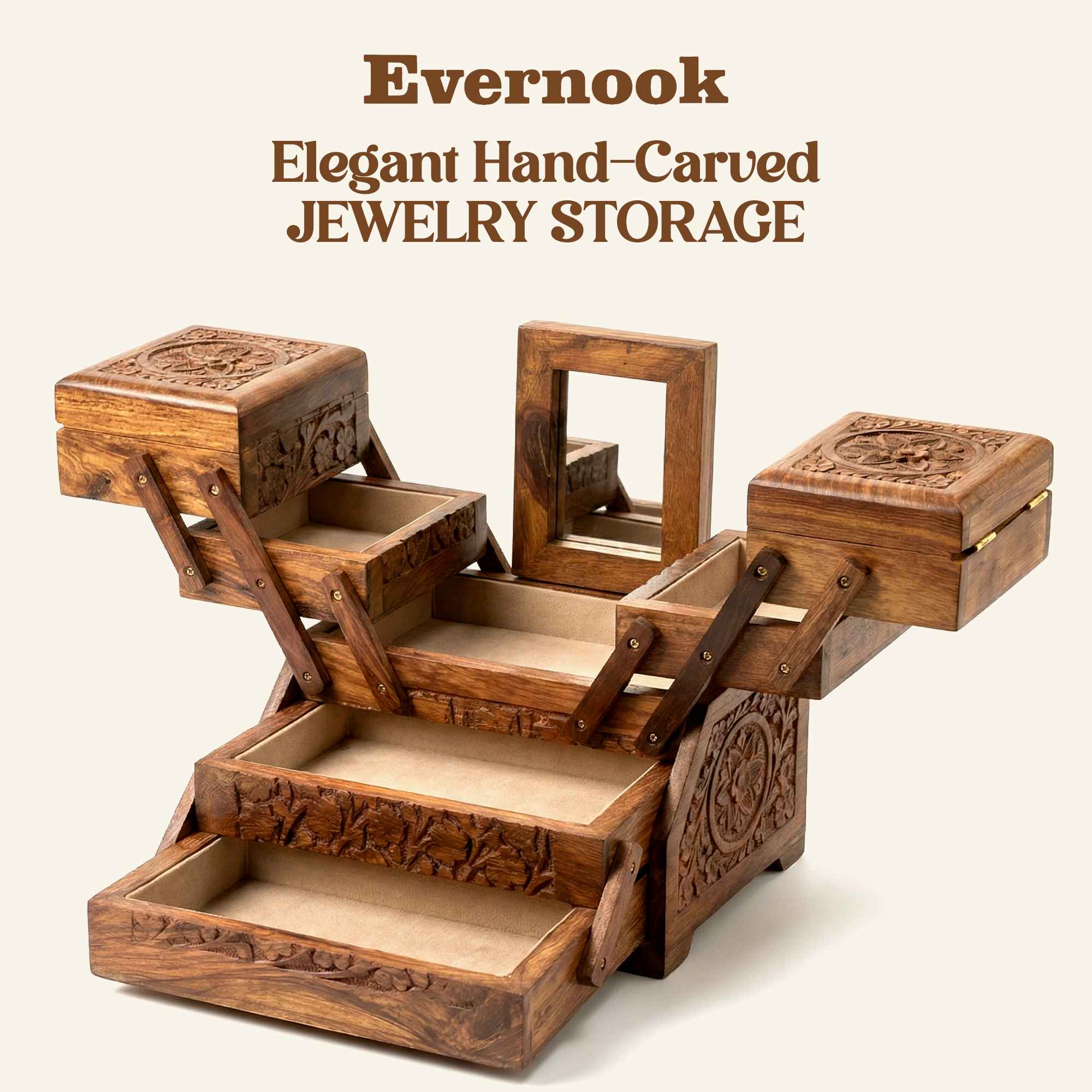Evernook 4x8" Hand-Carved Cantilever Jewelry Chest