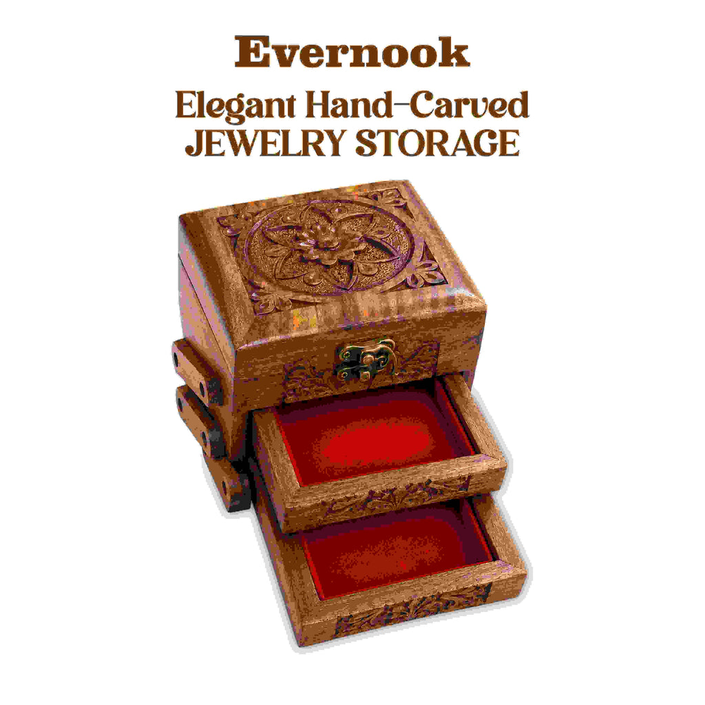 Evernook Hand-Carved 3x4" Wooden Jewelry Box