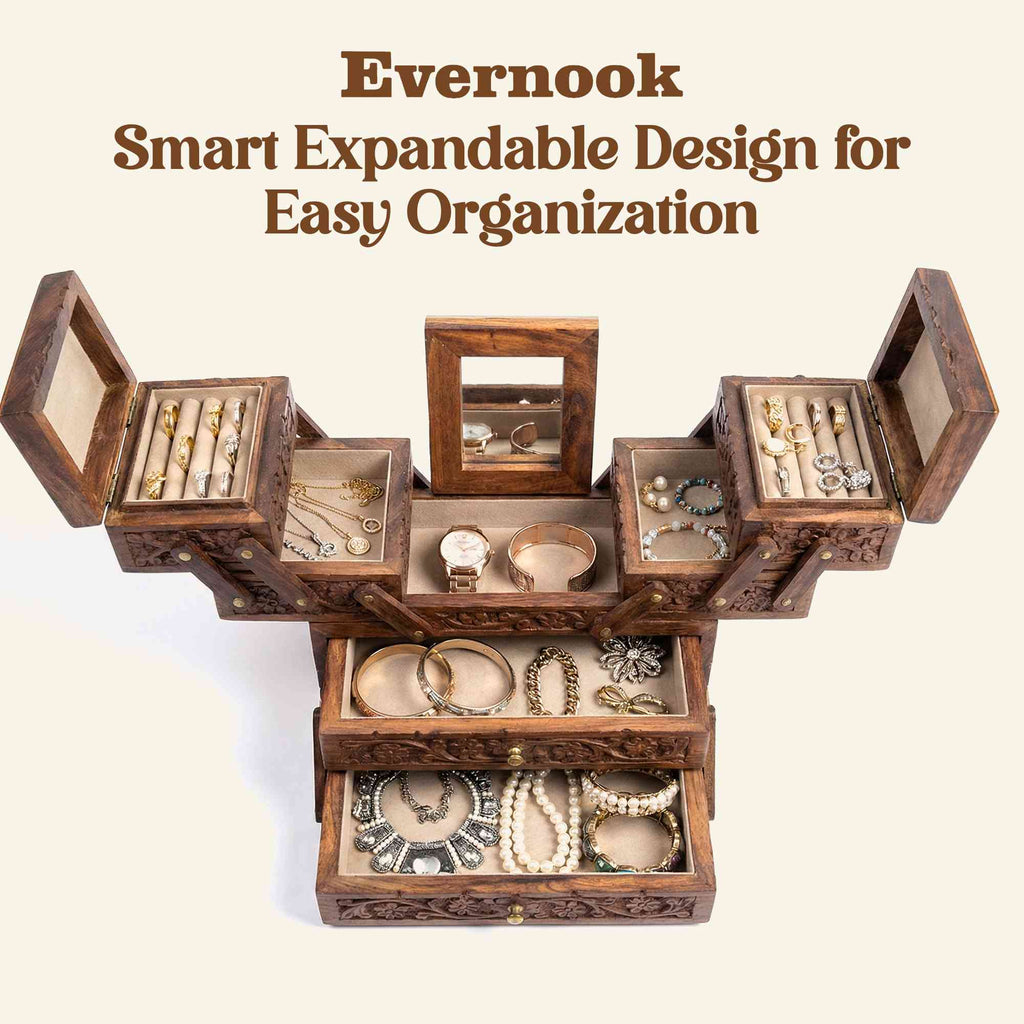 Evernook 4x8" Hand-Carved Cantilever Jewelry Chest