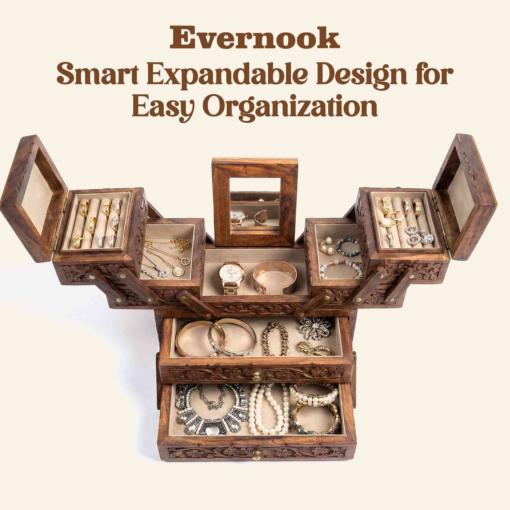 Evernook 4x8" Hand-Carved Cantilever Jewelry Chest