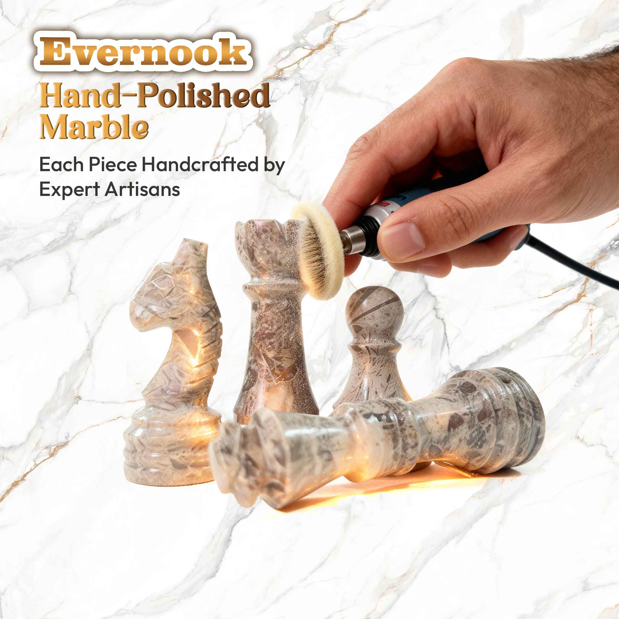 White Onyx & Cream Marble Chess Set