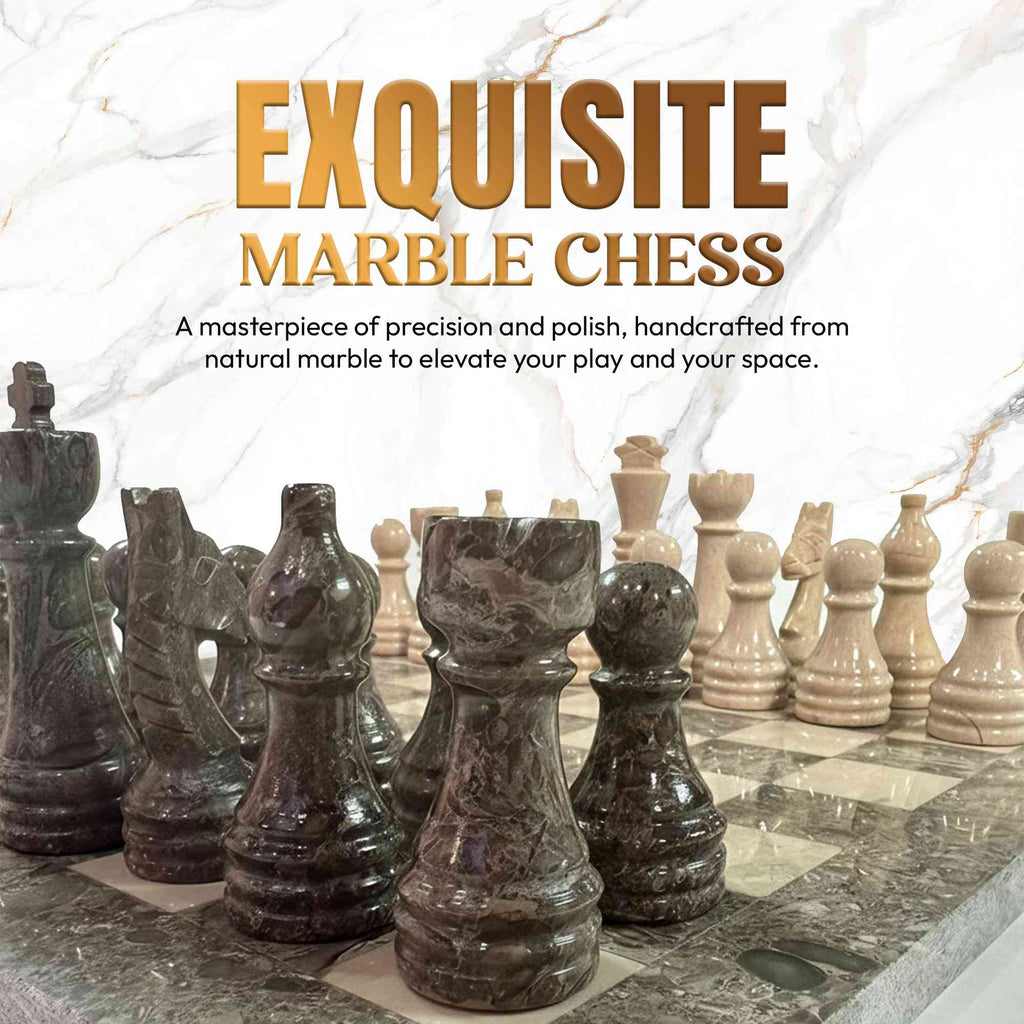Veined Onyx & Cream Marble Chess Set