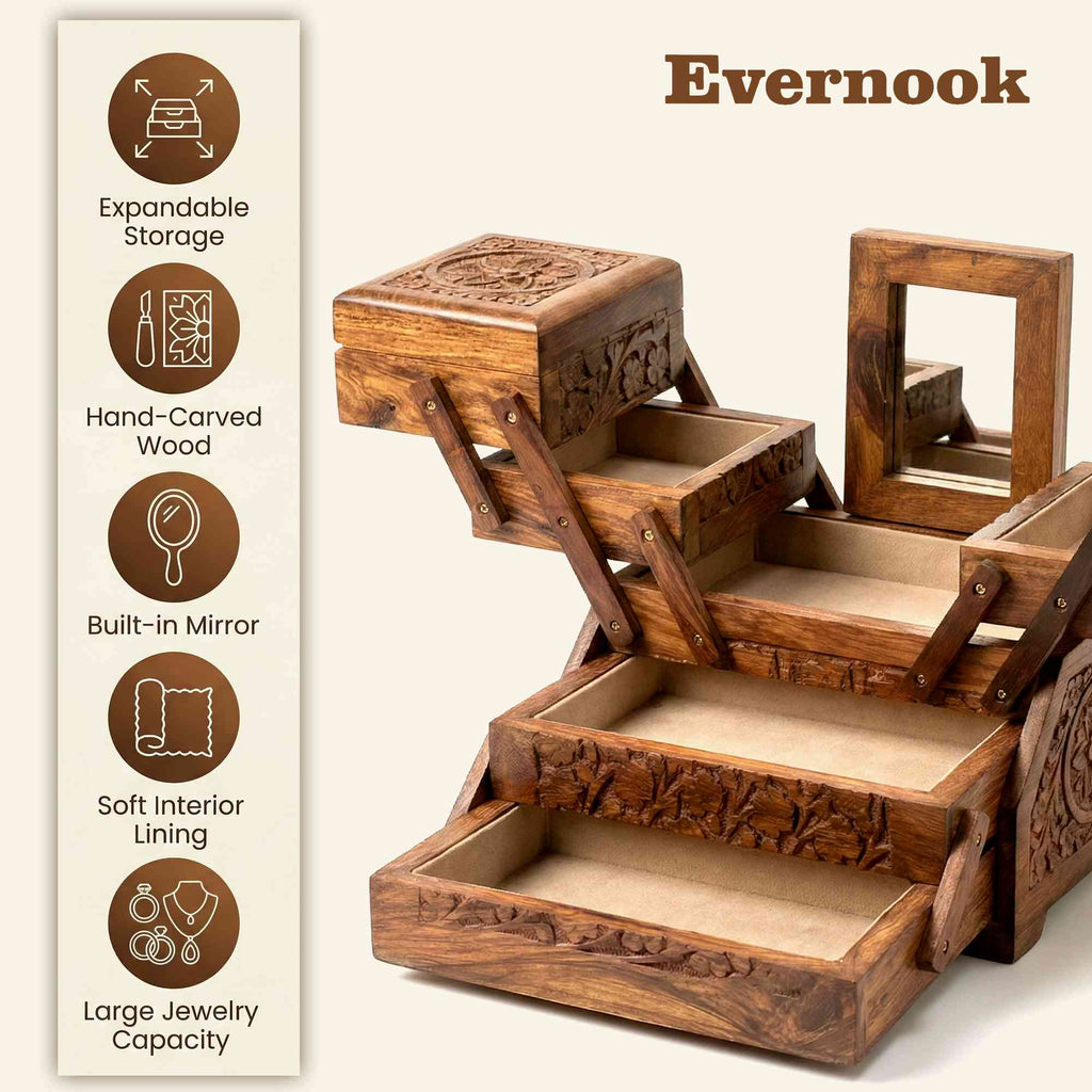 Evernook 4x8" Hand-Carved Cantilever Jewelry Chest