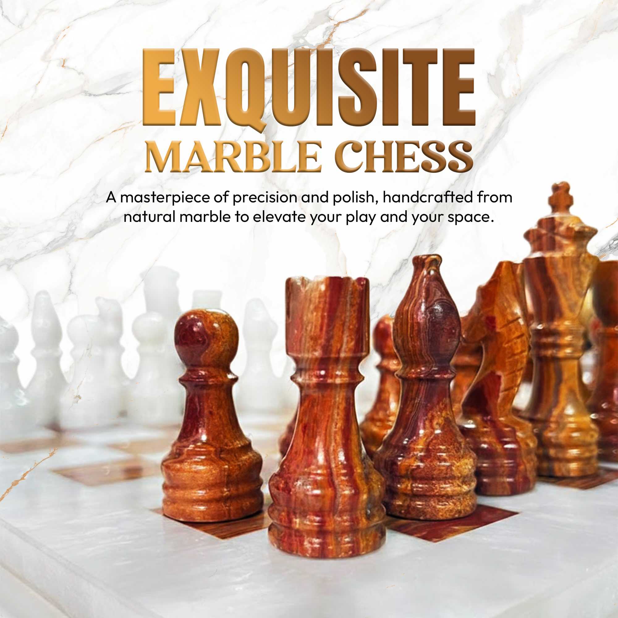 White & Rose Marble Chess Set