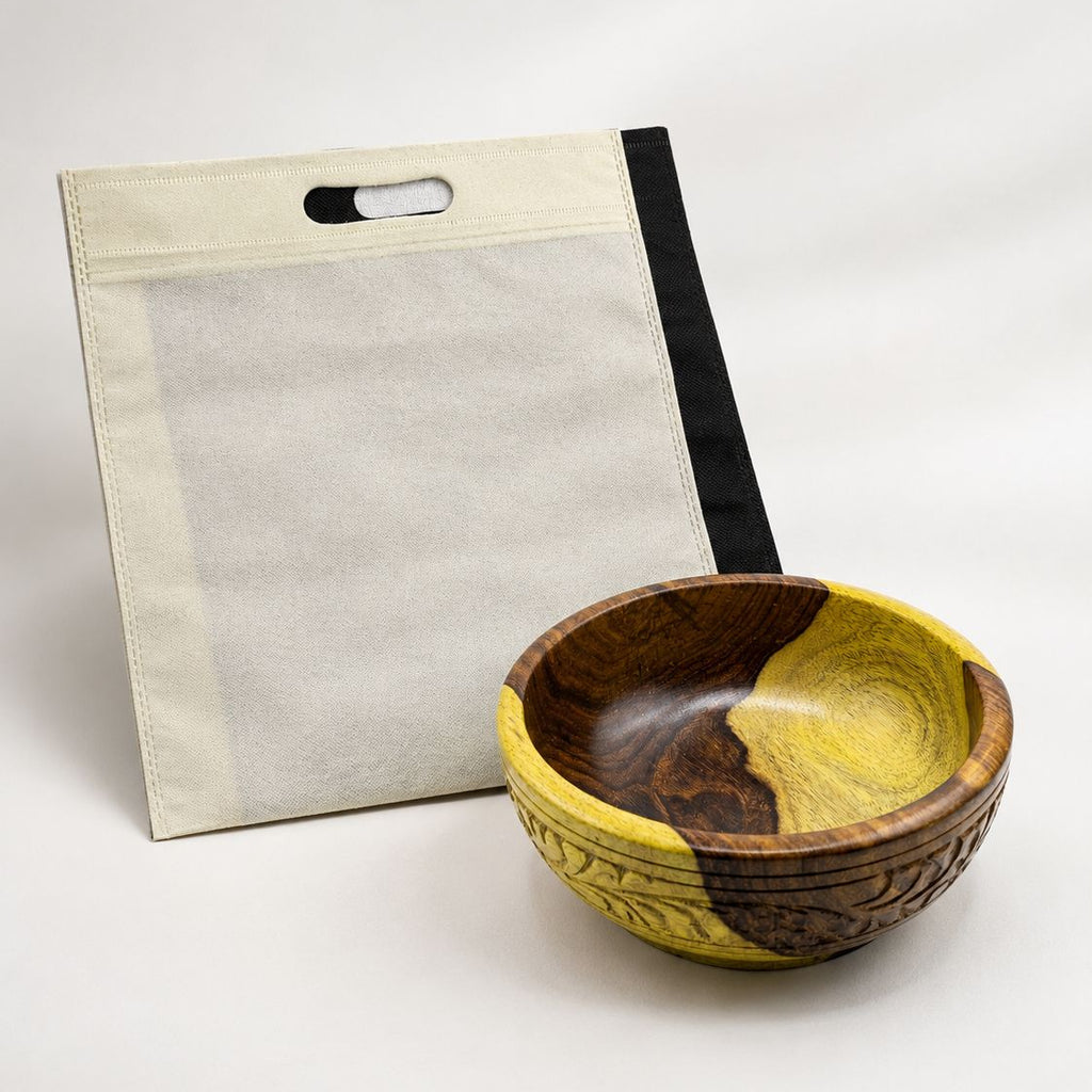 Pack of 3 Handcrafted Wooden Bowls + 2 Complimentary Tote Bags