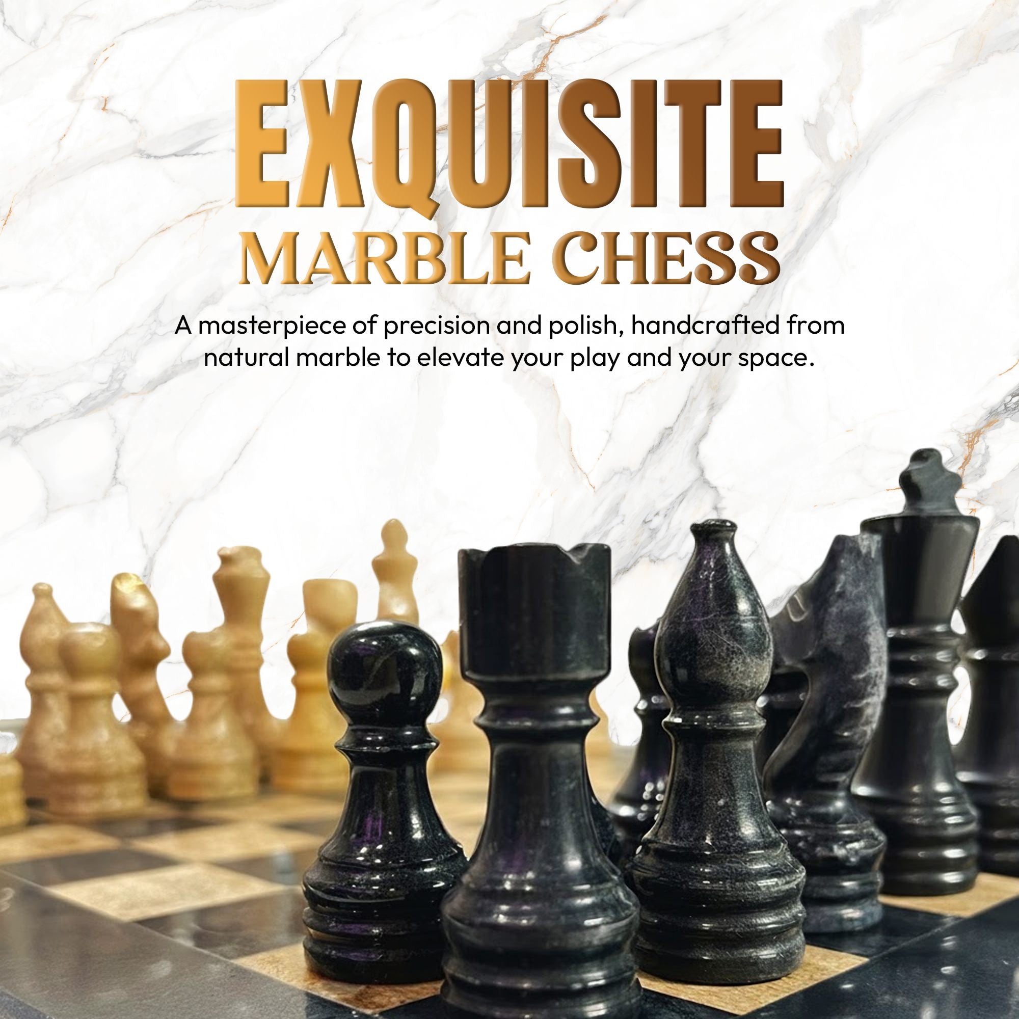 Black & Cream Marble Chess Set