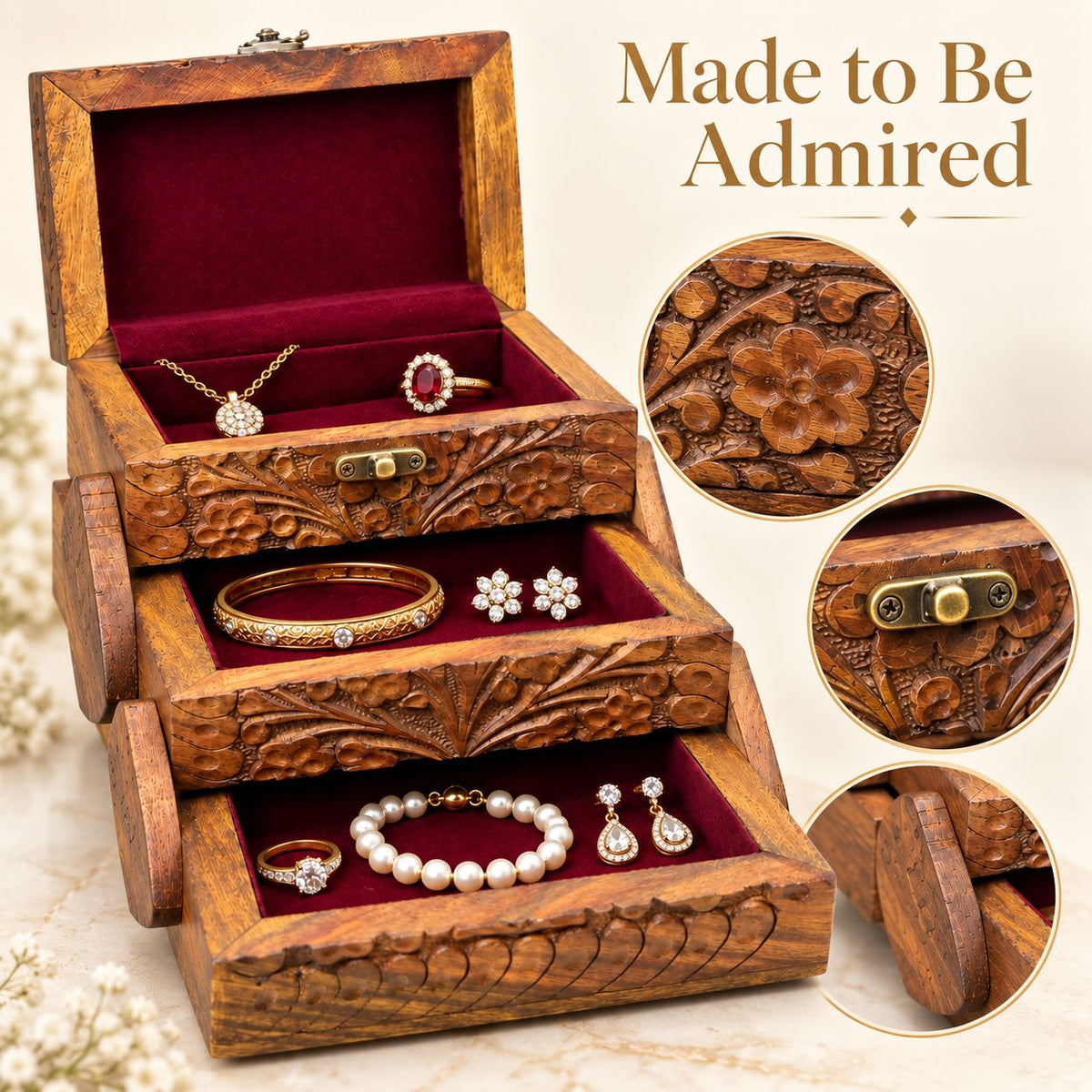 3-Layer Jewelry Box – Elegant Multi-Level Jewelry Organizer & Storage Case