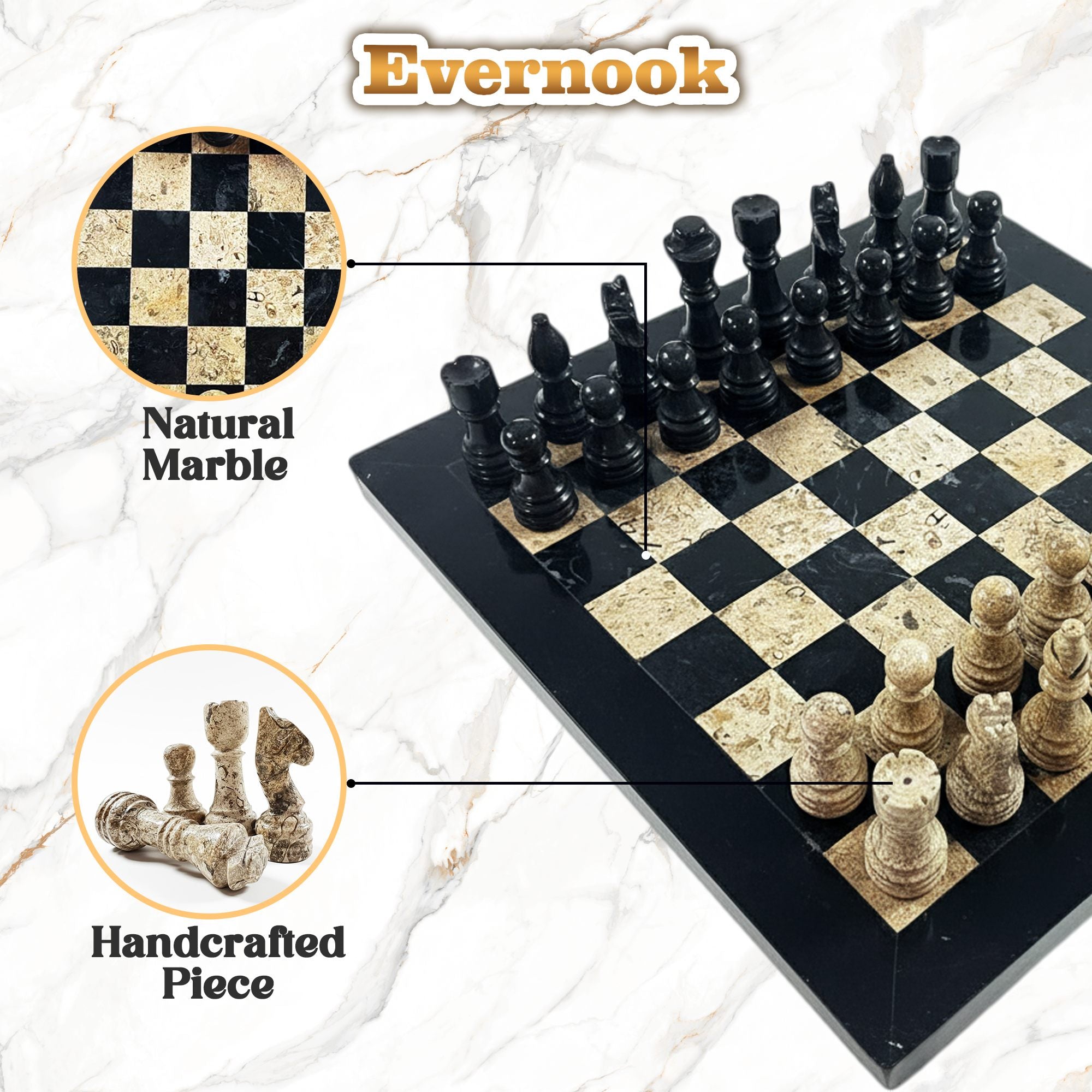 Black & Cream Marble Chess Set