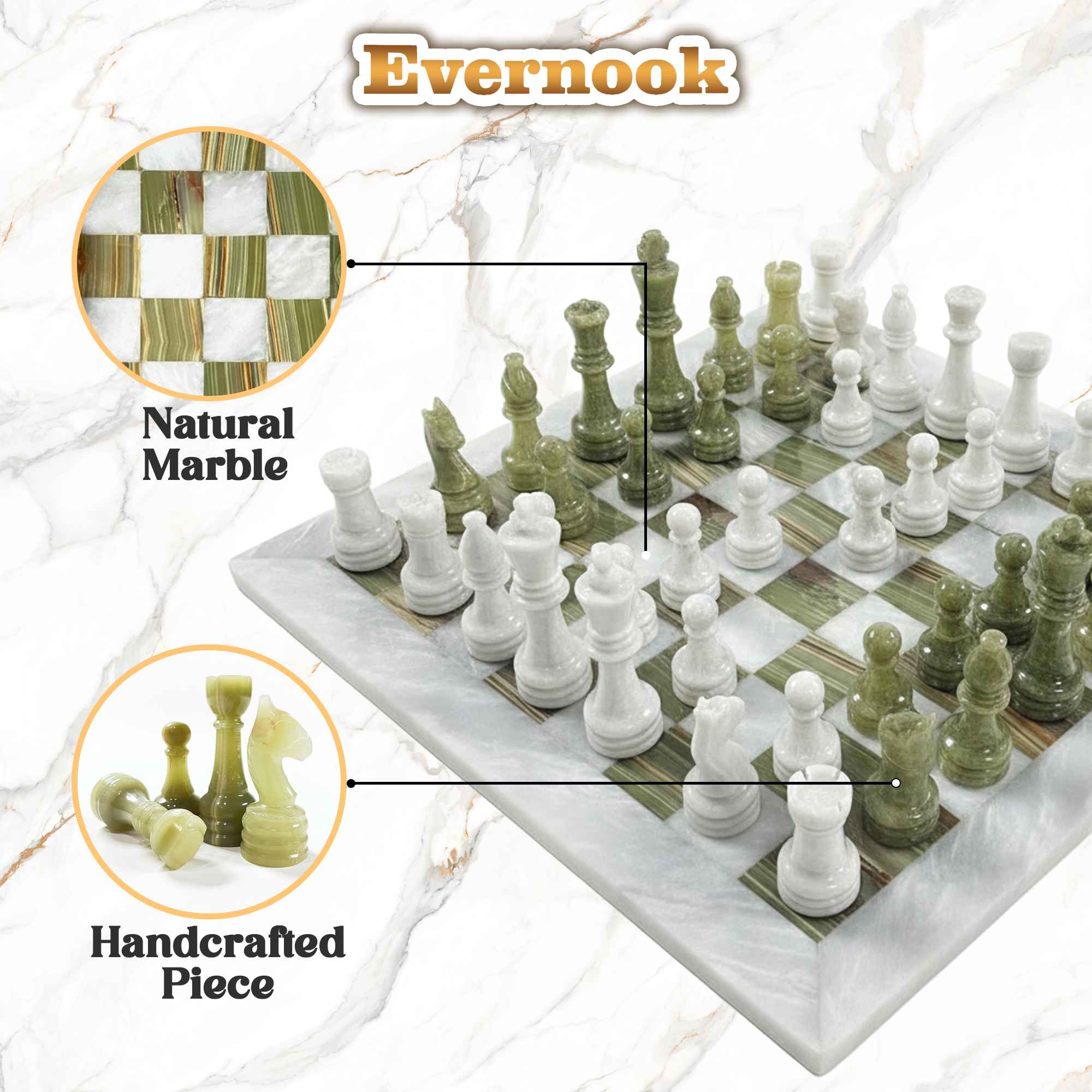 White & Green Marble Chess Set