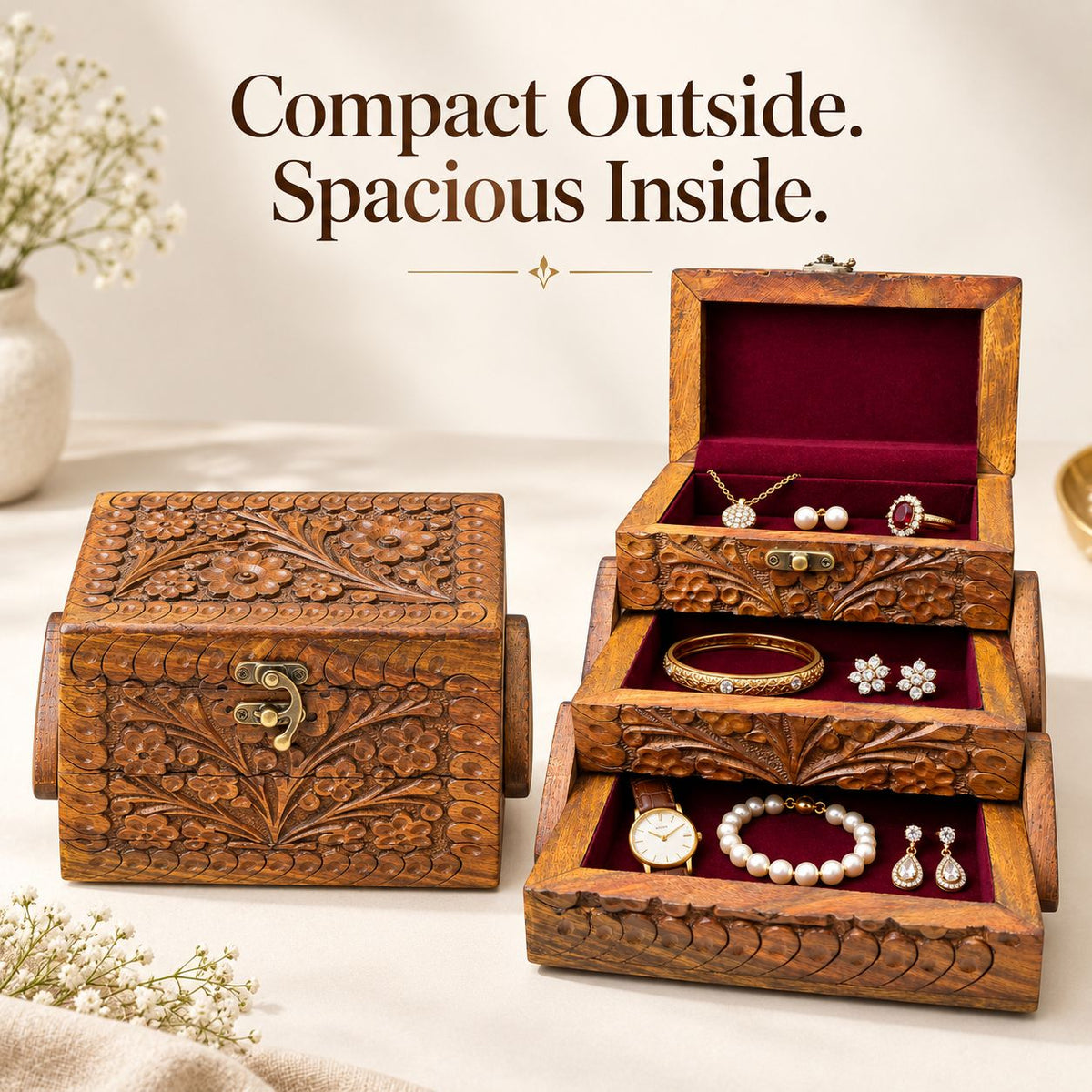3-Layer Jewelry Box – Elegant Multi-Level Jewelry Organizer & Storage Case