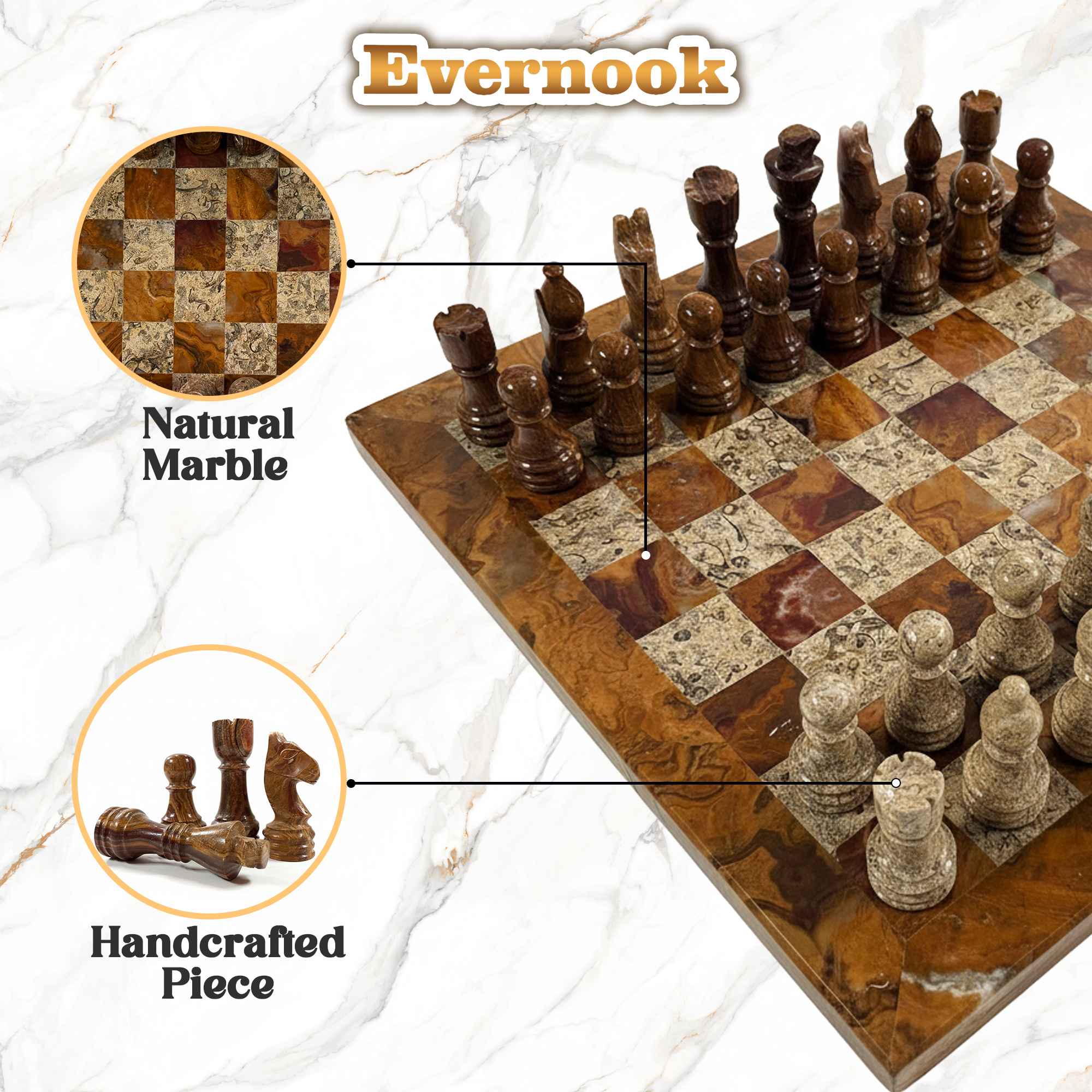 Red & Cream Marble Chess Set