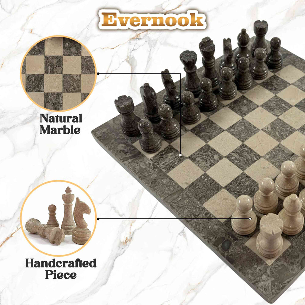 Veined Onyx & Cream Marble Chess Set