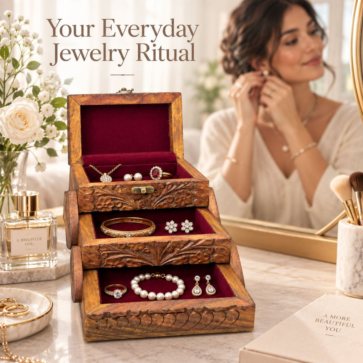 3-Layer Jewelry Box – Elegant Multi-Level Jewelry Organizer & Storage Case