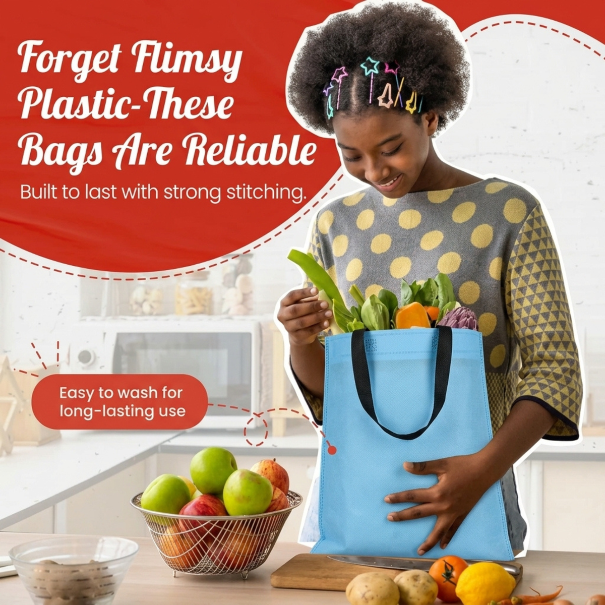 Slim Flat-Style Reusable Tote Bag