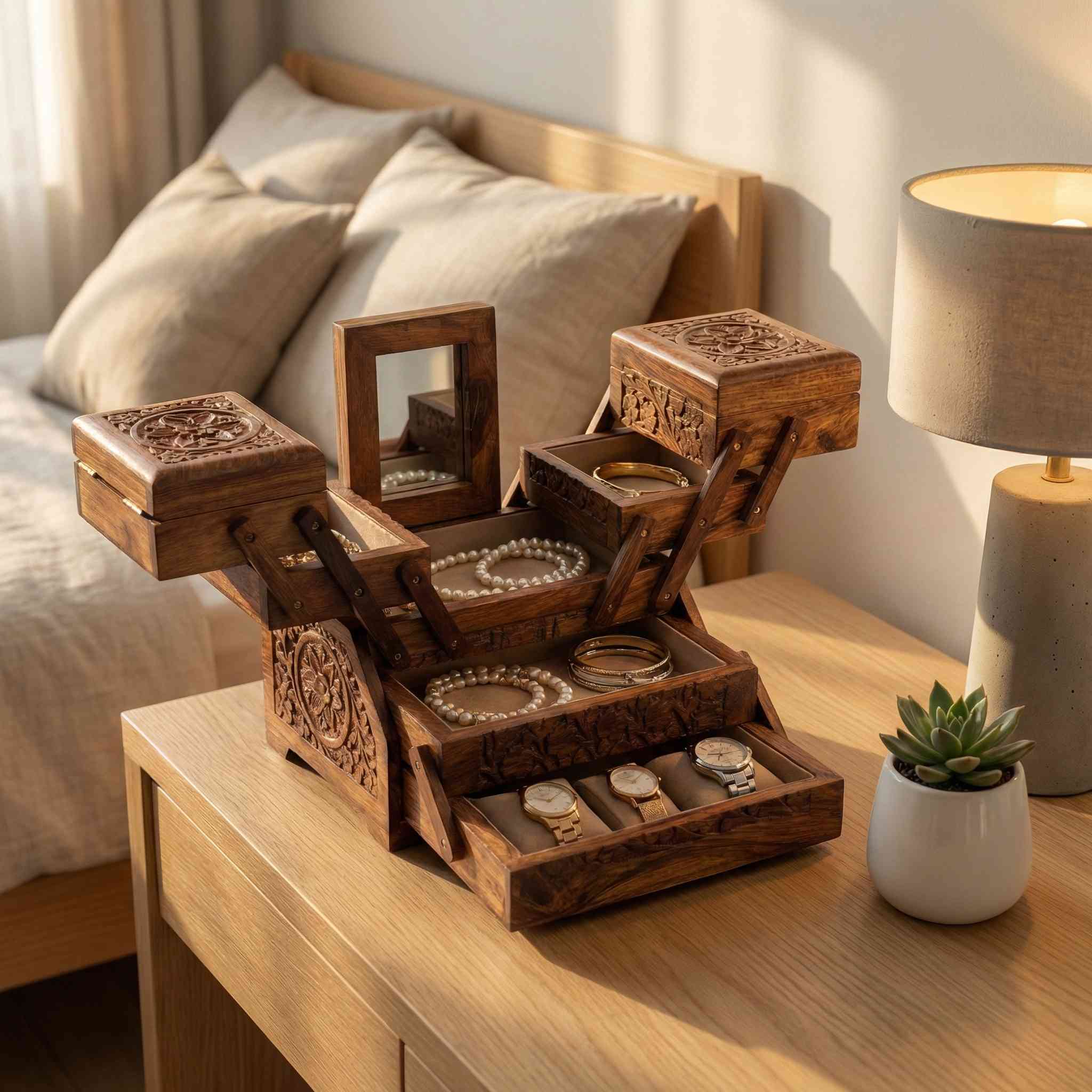 Evernook 4x8" Hand-Carved Cantilever Jewelry Chest