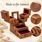Handcrafted 7-Layer Wooden Cantilever Jewelry Box with Mirror