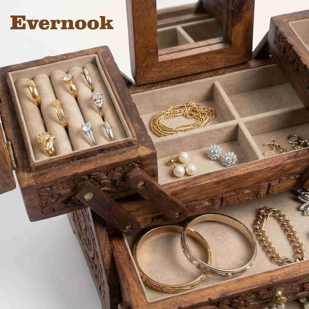 Evernook 4x8" Hand-Carved Cantilever Jewelry Chest