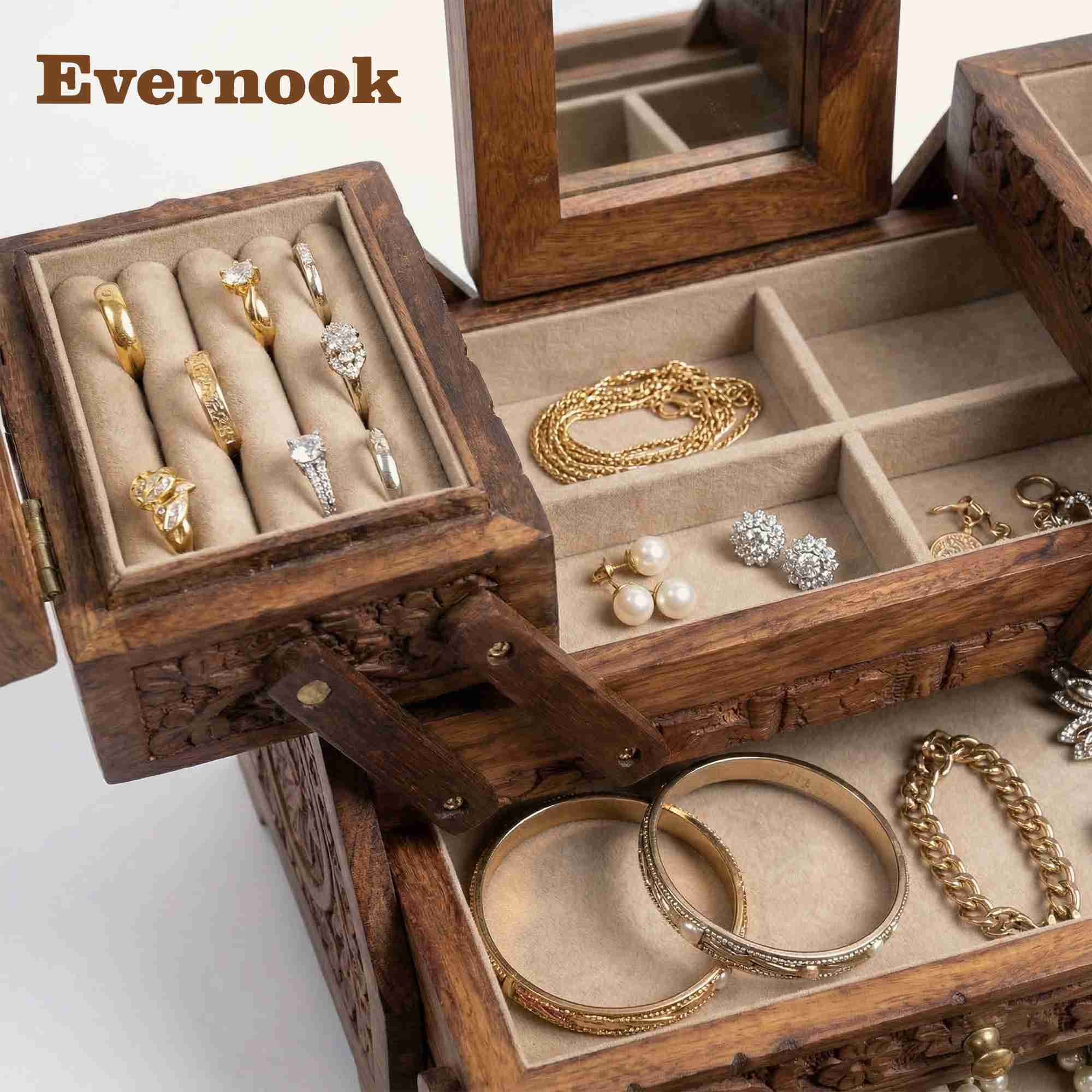 Evernook 4x8" Hand-Carved Cantilever Jewelry Chest