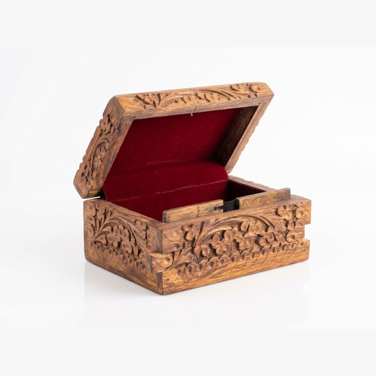 Handmade Carved Wooden Secret Lock Box