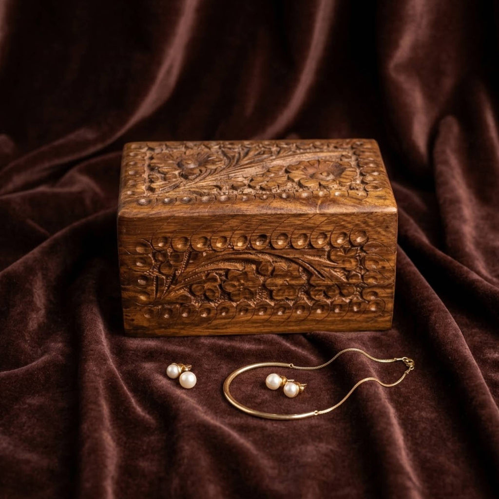 Handmade Carved Wooden Secret Lock Box