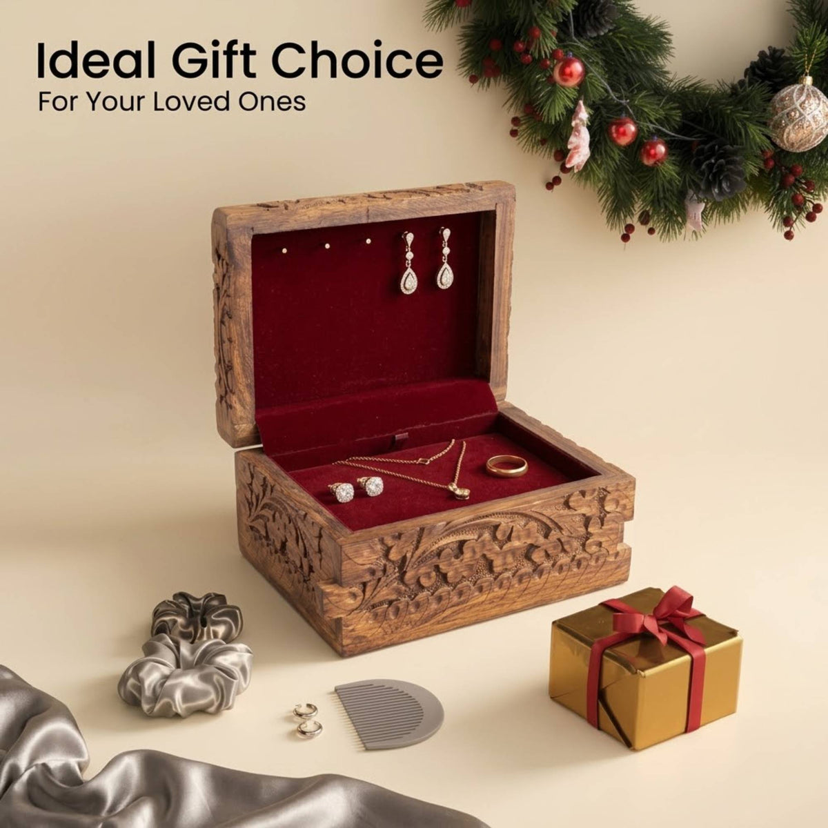 Handmade Carved Wooden Secret Lock Box