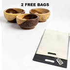 Pack of 3 Handcrafted Wooden Bowls + 2 Complimentary Tote Bags
