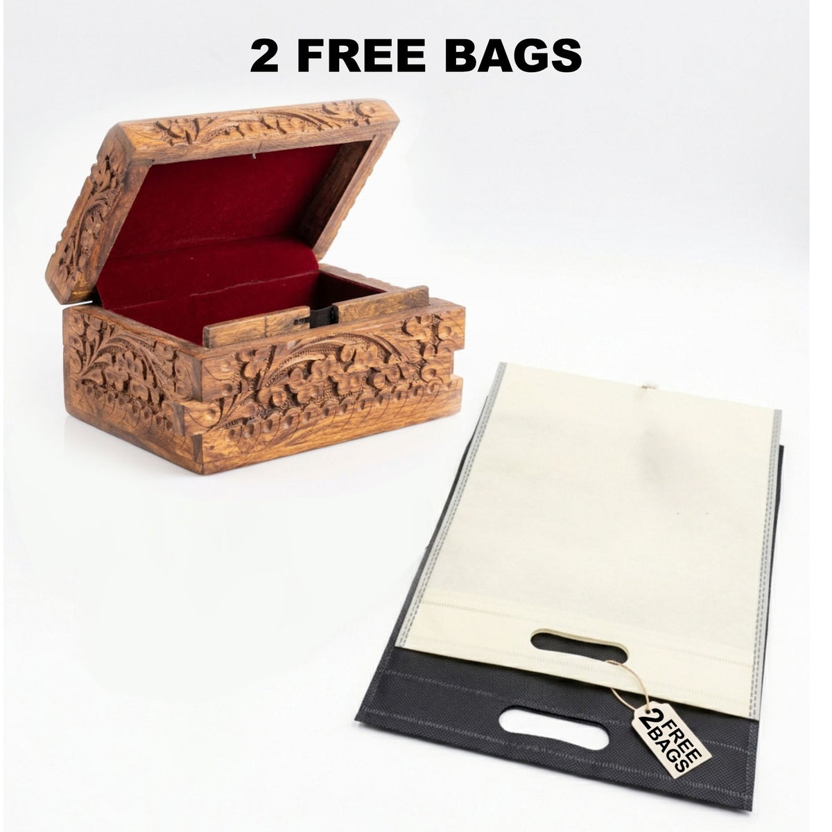 Handmade Carved Wooden Secret Lock Box