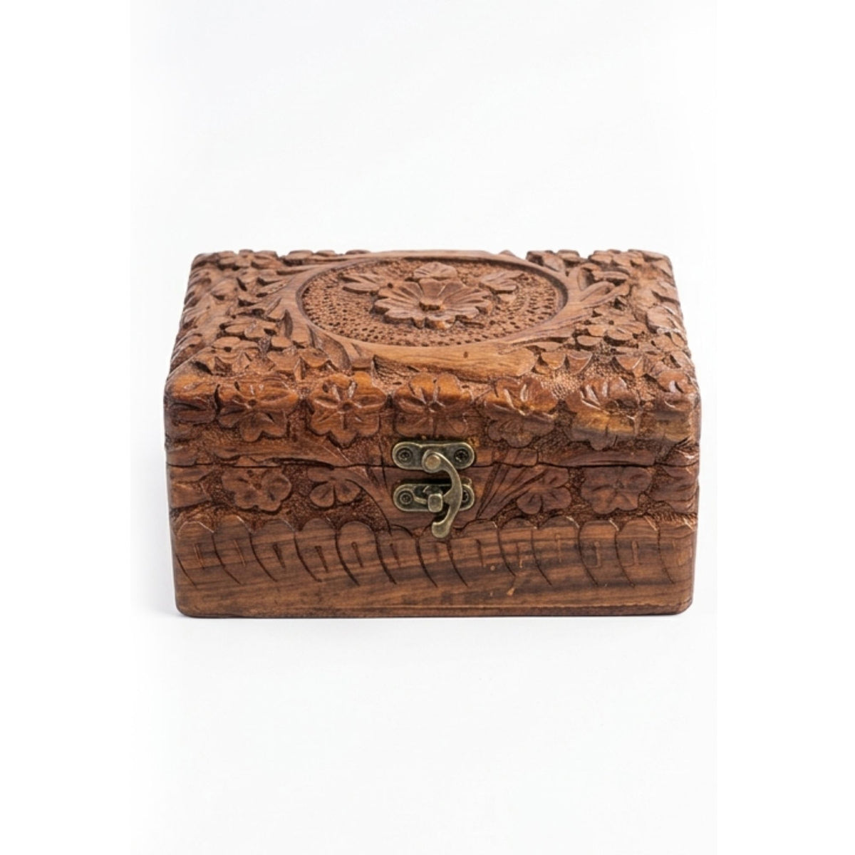 Handmade 6" x 4" Carved Wooden Jewelry Box