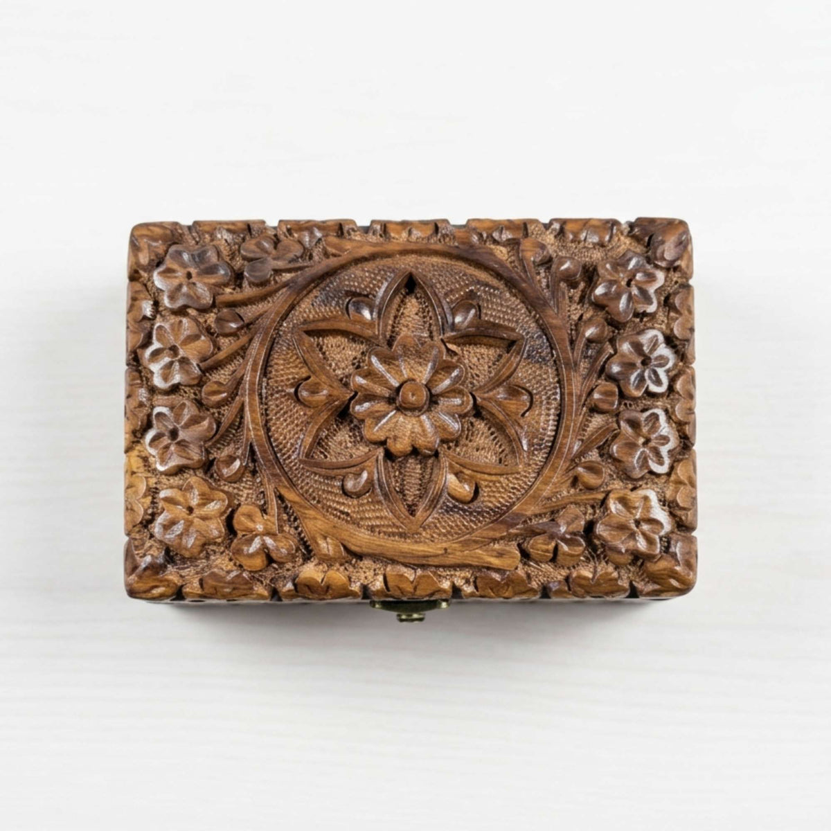 Handmade 6" x 4" Carved Wooden Jewelry Box
