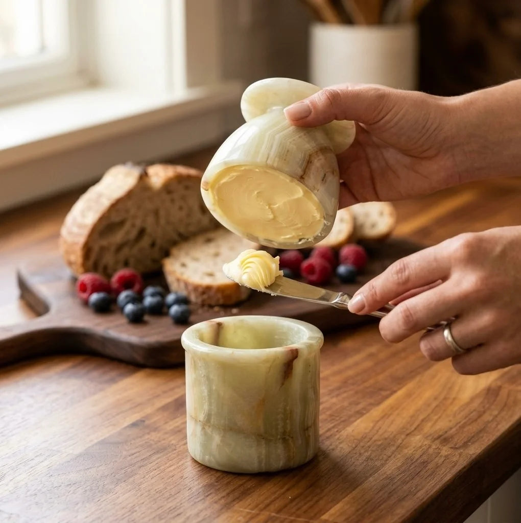 Natural Onyx Marble Butter Crock – Handcrafted French Butter Keeper