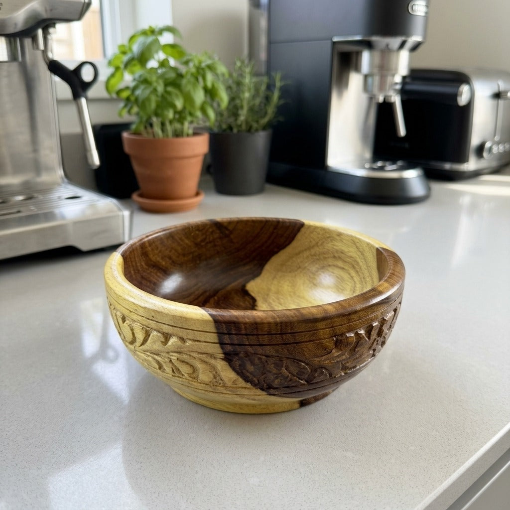 Pack of 3 Handcrafted Wooden Bowls + 2 Complimentary Tote Bags