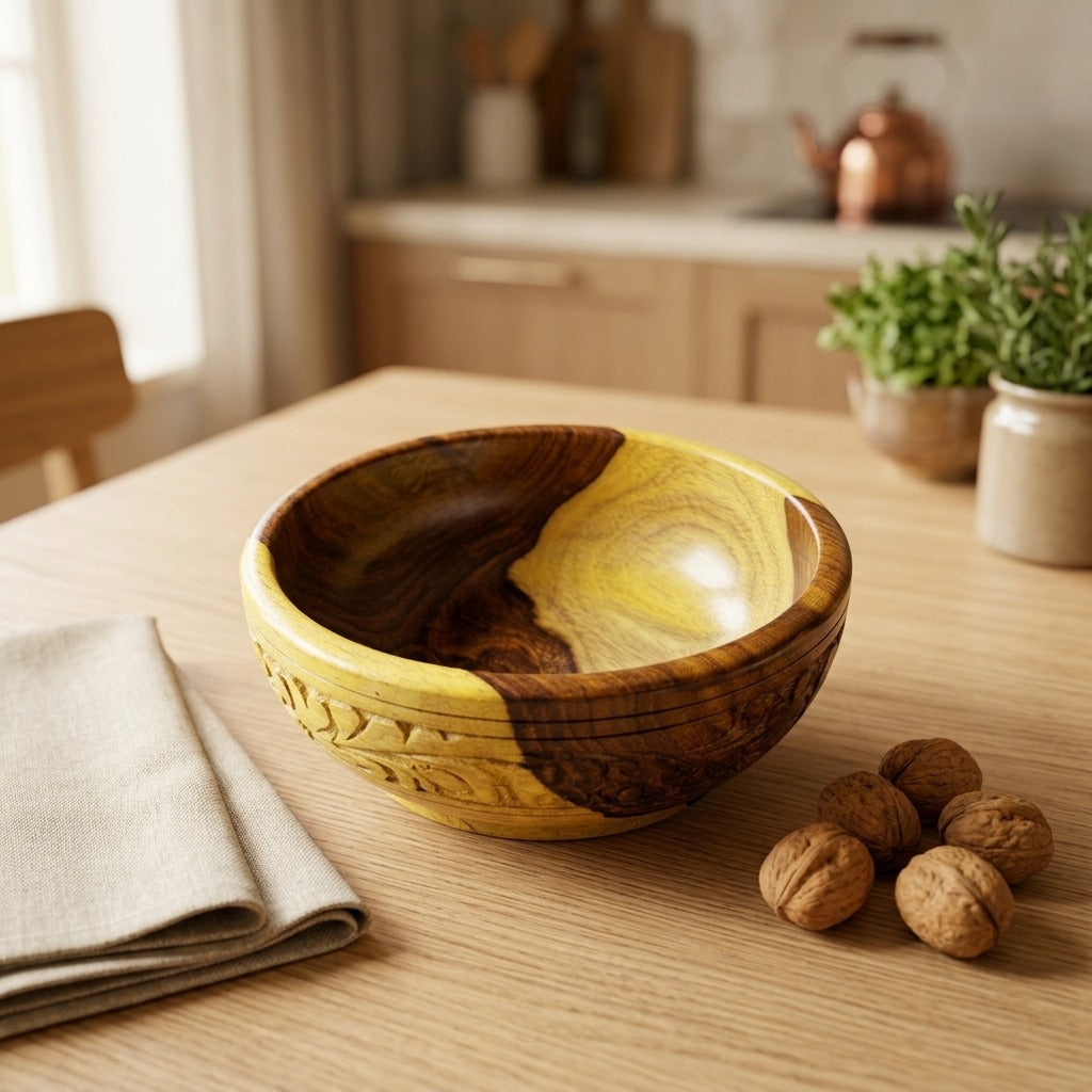 Pack of 3 Handcrafted Wooden Bowls + 2 Complimentary Tote Bags
