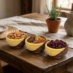 Pack of 3 Handcrafted Wooden Bowls + 2 Complimentary Tote Bags