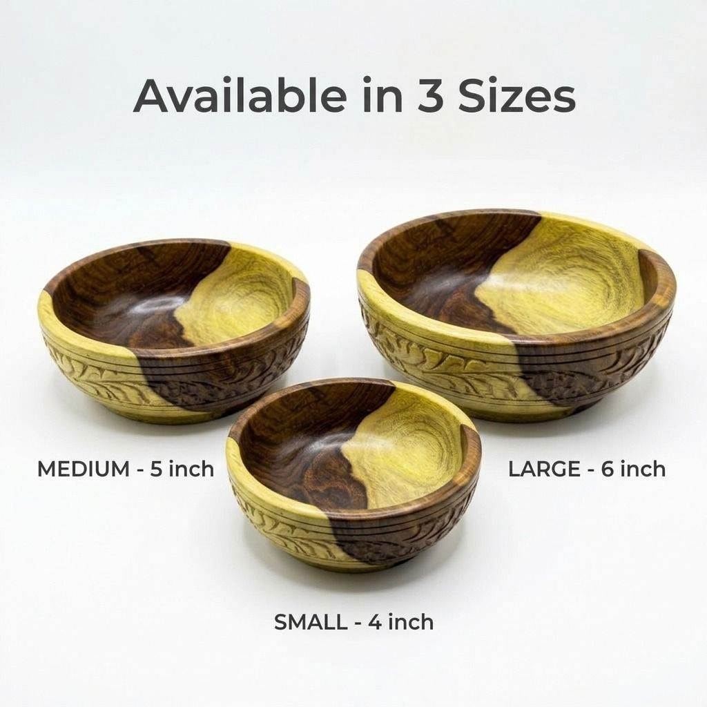Pack of 3 Handcrafted Wooden Bowls + 2 Complimentary Tote Bags