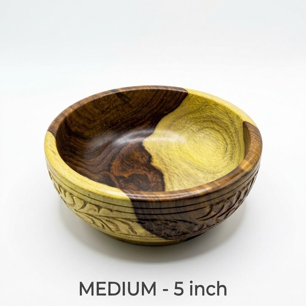 Pack of 3 Handcrafted Wooden Bowls + 2 Complimentary Tote Bags