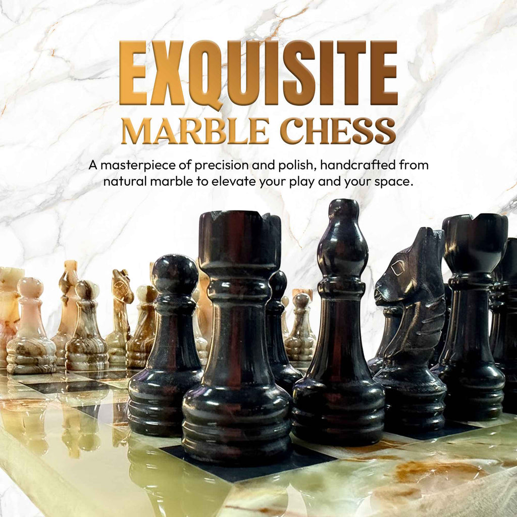 Green & Black Marble Chess Set Evernook 