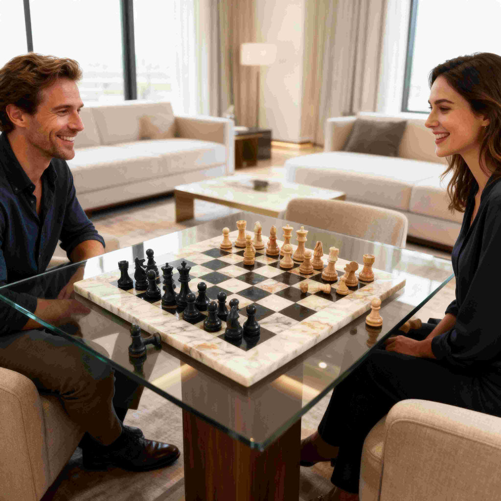Green & Black Marble Chess Set Evernook 